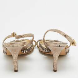 Pre Owned Gina Metallic Crystal Embellished Embossed Python Slingback Sandals Size 37