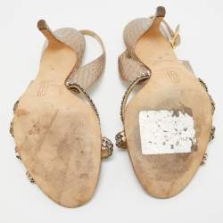 Pre Owned Gina Metallic Crystal Embellished Embossed Python Slingback Sandals Size 37