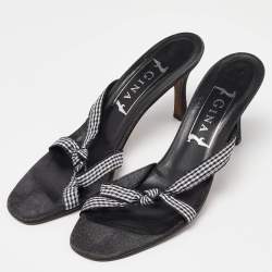 Gina White/Black Fabric Knotted Slide Sandals Size 39