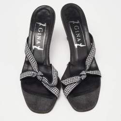 Gina White/Black Fabric Knotted Slide Sandals Size 39