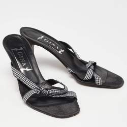 Gina White/Black Fabric Knotted Slide Sandals Size 39