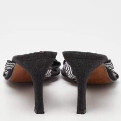 Gina White/Black Fabric Knotted Slide Sandals Size 39