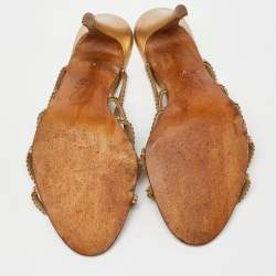 Pre Owned Gina Gold Crystal Embellished Leather Strappy Slide Sandals Size 38