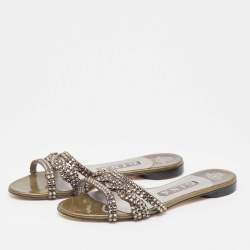 Gina Green Patent Crystal Embellished Flat Slides Size 37