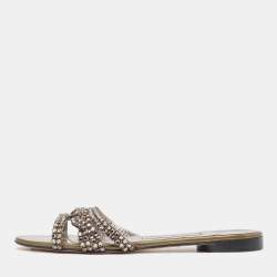Gina Green Patent Crystal Embellished Flat Slides Size 37