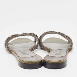 Gina Green Patent Crystal Embellished Flat Slides Size 37