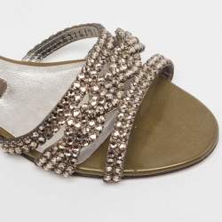 Gina Green Patent Crystal Embellished Flat Slides Size 37