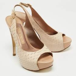 Gina Cream Python Embossed Leather Peep Toe Blake Platform Slingback Pumps Size 37