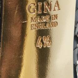 مملوكة مسبقًا Gina Metallic Navy Blue Python Open Toe Platform Slingback Pumps Size 37.5