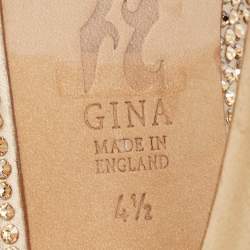 مملوكة مسبقًا Gina Gold Crystal Embellished Satin Platform Peep Toe Slingback Sandals Size 37.5