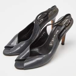 Gina Grey Leather Open Toe Slingback Sandals Size 37.5