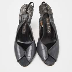 Gina Grey Leather Open Toe Slingback Sandals Size 37.5