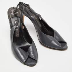 Gina Grey Leather Open Toe Slingback Sandals Size 37.5