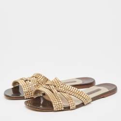 Gina Brown Patent Leather Crystal Embellished Zion Flat Slides Size 41.5