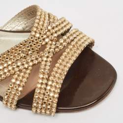 Gina Brown Patent Leather Crystal Embellished Zion Flat Slides Size 41.5