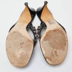 Pre Owned Gina Black Patent Leather Crystal Embellished Thong Slide Sandals 39.5