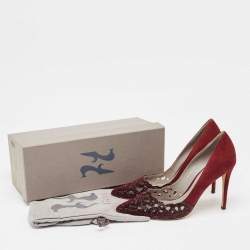 Pre Owned Gina Burgundy Suede Crystal Embellished Pointed Toe Pumps Size 37