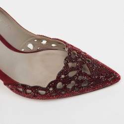 Pre Owned Gina Burgundy Suede Crystal Embellished Pointed Toe Pumps Size 37