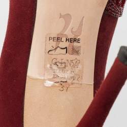 Pre Owned Gina Burgundy Suede Crystal Embellished Pointed Toe Pumps Size 37