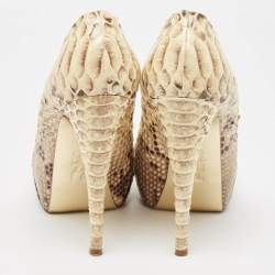 Gina Beige/Brown Python Leather Hoodie Platform Pumps Size 39