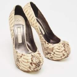 Gina Beige/Brown Python Leather Hoodie Platform Pumps Size 39