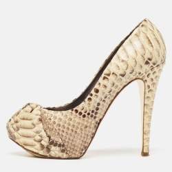 Gina Beige/Brown Python Leather Hoodie Platform Pumps Size 39