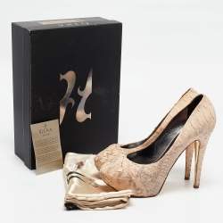 Gina Beige Python Leather Platform Pumps Size 39