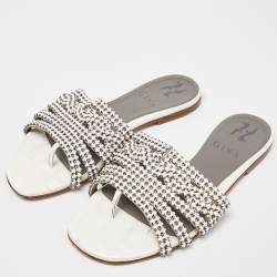 Gina White Crystal Embellished Leather Thong Flats Size 36