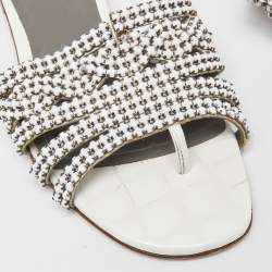 Gina White Crystal Embellished Leather Thong Flats Size 36