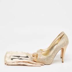 Gina Gold Crystal Embellished Satin Platform Open Toe Pumps Size 39