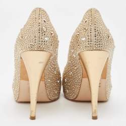 Gina Gold Crystal Embellished Satin Platform Open Toe Pumps Size 39