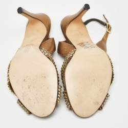 Gina Metallic Crystal Embellished Leather Slingback Pumps Size 37