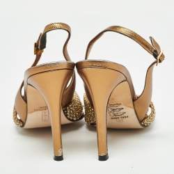 Gina Metallic Crystal Embellished Leather Slingback Pumps Size 37