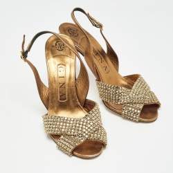 Gina Metallic Crystal Embellished Leather Slingback Pumps Size 37