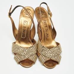 Gina Metallic Crystal Embellished Leather Slingback Pumps Size 37