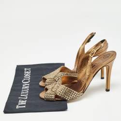 Gina Metallic Crystal Embellished Leather Slingback Pumps Size 37