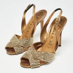 Gina Metallic Crystal Embellished Leather Slingback Pumps Size 37