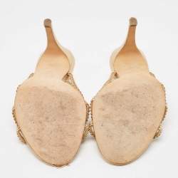 Pre Owned Gina Gold Crystal Embellished Leather Slide Sandals Size 37.5