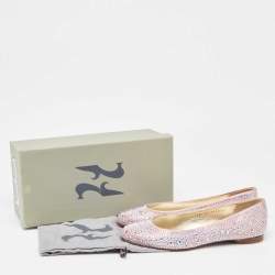 مملوكة مسبقًا Gina Pink Satin Crystal Embellished Ballet Flats Size 39.5
