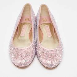 مملوكة مسبقًا Gina Pink Satin Crystal Embellished Ballet Flats Size 39.5