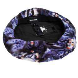 Pre Owned Giorgio Armani Purple Abstract Leaf Print Silk Satin Beret M