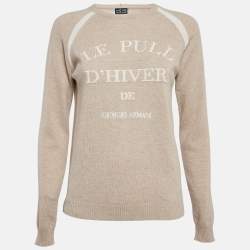 Pre Owned Giorgio Armani Neve Beige Logo Cashmere Crew Neck Sweater S