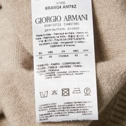 Pre Owned Giorgio Armani Neve Beige Logo Cashmere Crew Neck Sweater S