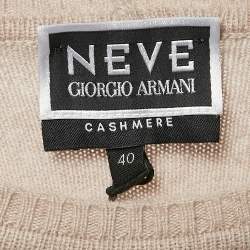 Pre Owned Giorgio Armani Neve Beige Logo Cashmere Crew Neck Sweater S