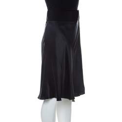 Pre Owned Giorgio Armani Black Silk Grosgrain Waistbelt Wrap Skirt M