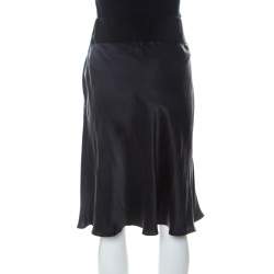 Pre Owned Giorgio Armani Black Silk Grosgrain Waistbelt Wrap Skirt M