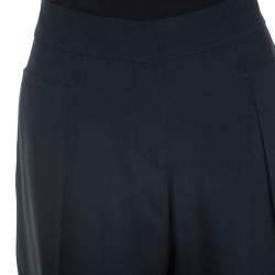 Pre Owned Giorgio Armani Dark Navy Cady Silk Blend Pleated Trousers L