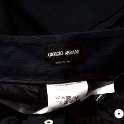 Pre Owned Giorgio Armani Dark Navy Cady Silk Blend Pleated Trousers L