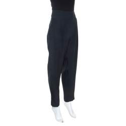 Pre Owned Giorgio Armani Dark Navy Cady Silk Blend Pleated Trousers L