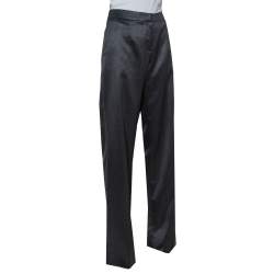 Pre Owned Giorgio Armani Dark Grey Wool & Silk Straight Leg Trousers M